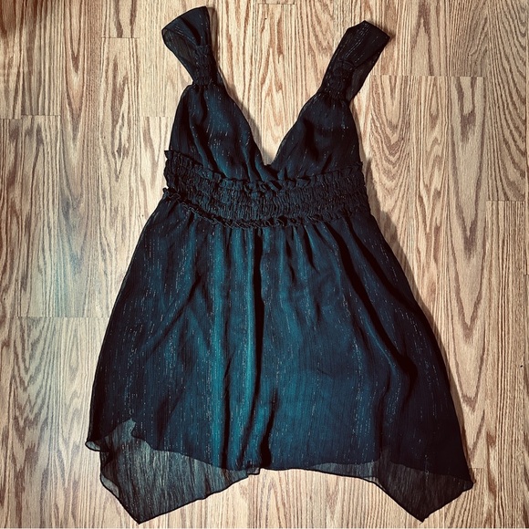 Vintage Jordache Y2K Black Babydoll Tunic Top Metallic Juniors Size Large - Picture 6 of 15